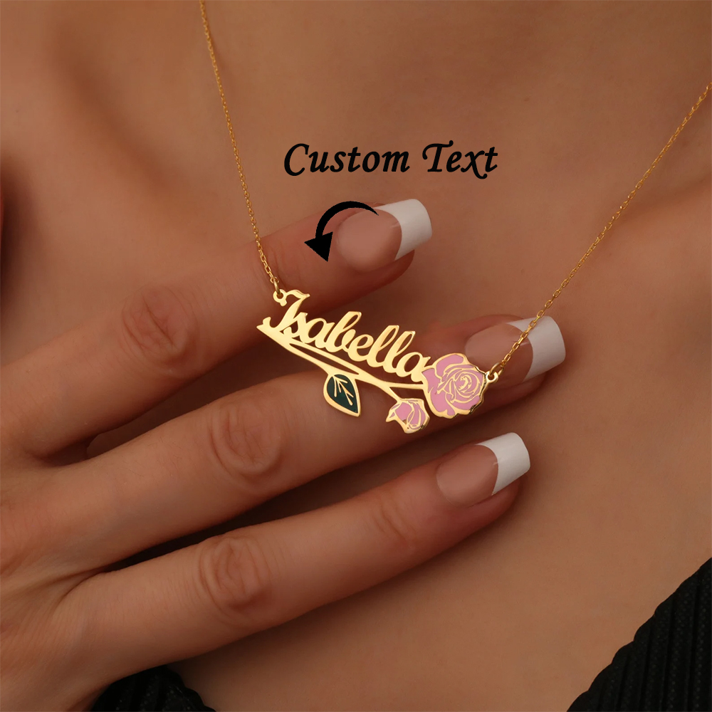 Name Necklace Custom - Kişiselleştirilmiş Renkli Doğum Çiçek Adı Kolye