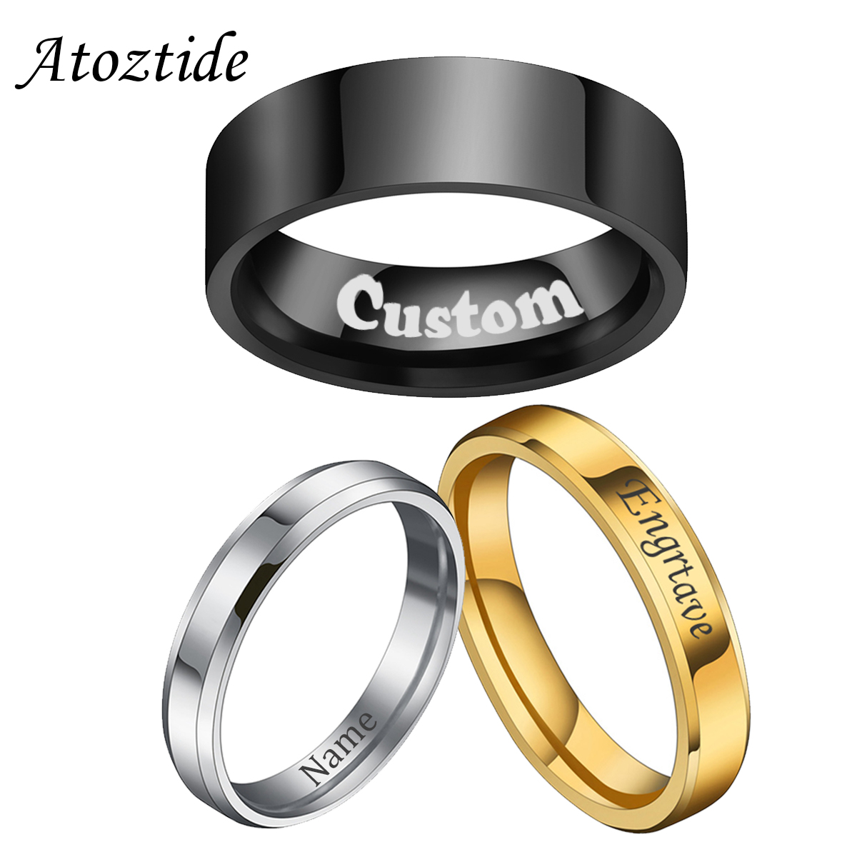 Initial Ring Custom - Atoztide 4/6/8mm kişiselleştirilmiş kazma adı tarih