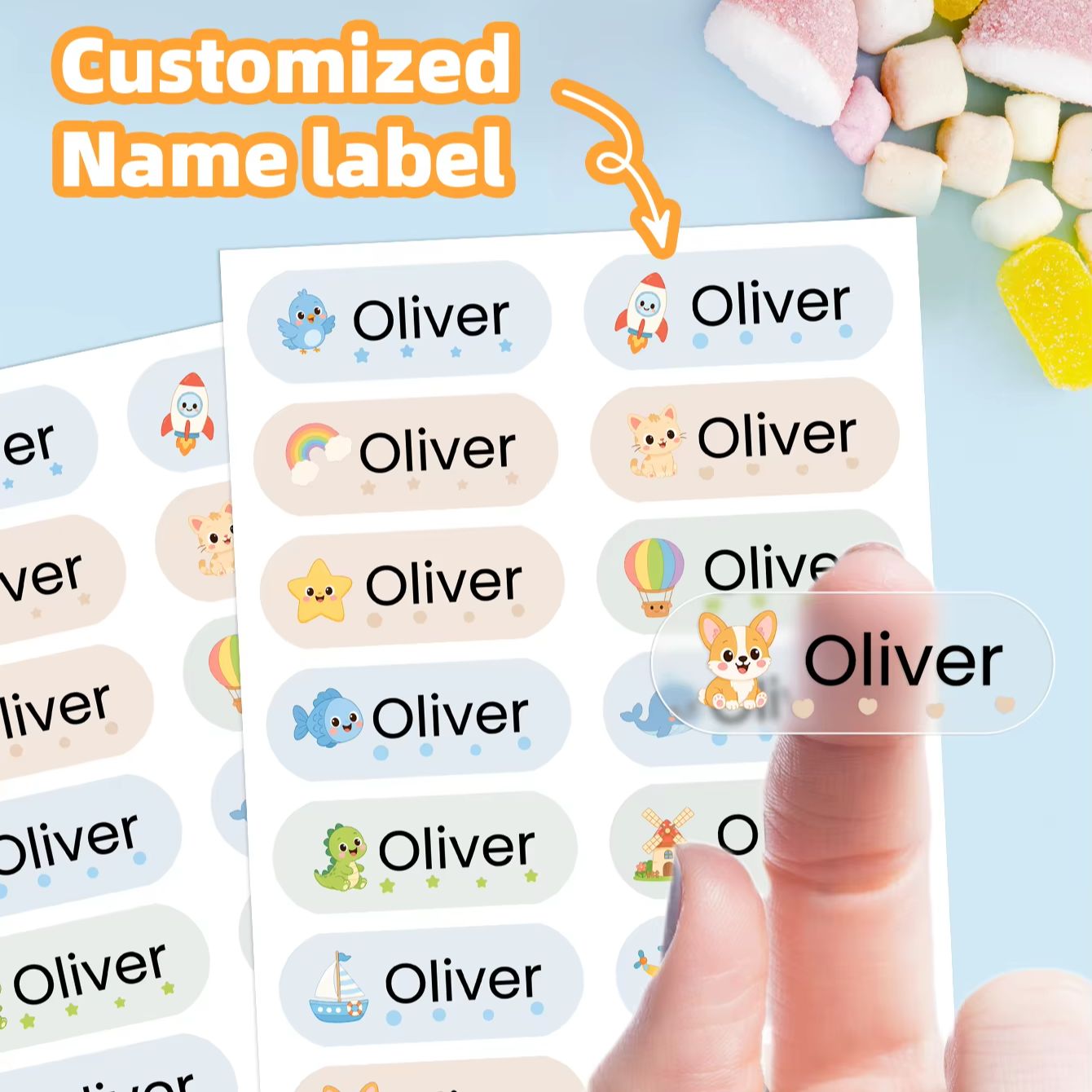 Personalised Candle Label - 1-400 Adet Özel Çizgi Film İsim