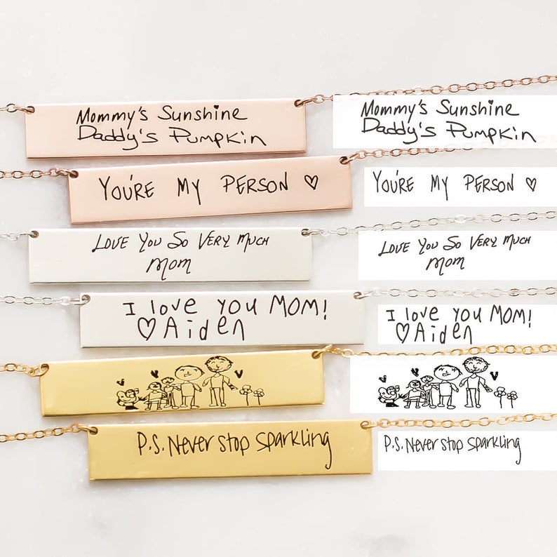 Handwriting Necklace Bar - Kişiselleştirilmiş özel gerçek el yazısı adı
