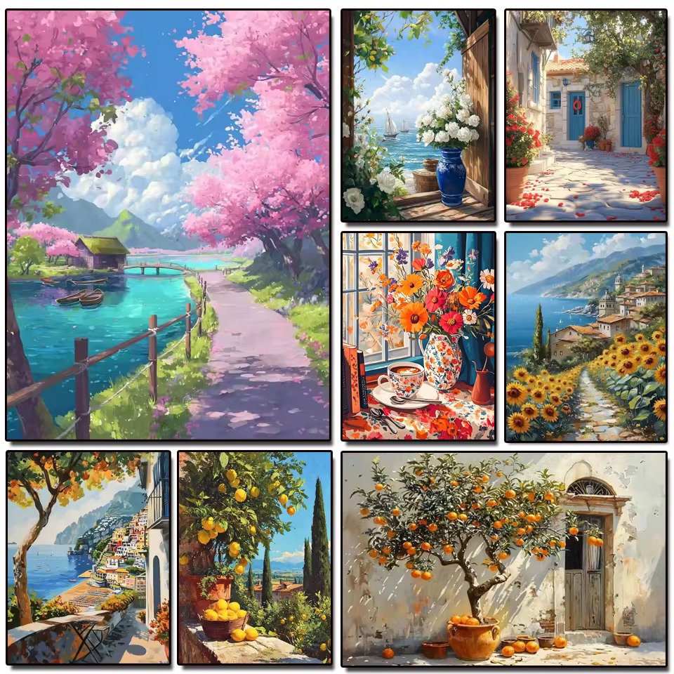 Photo Mosaic Print - Elmas Boyama Akdeniz Manzarası Elmas Mozaik