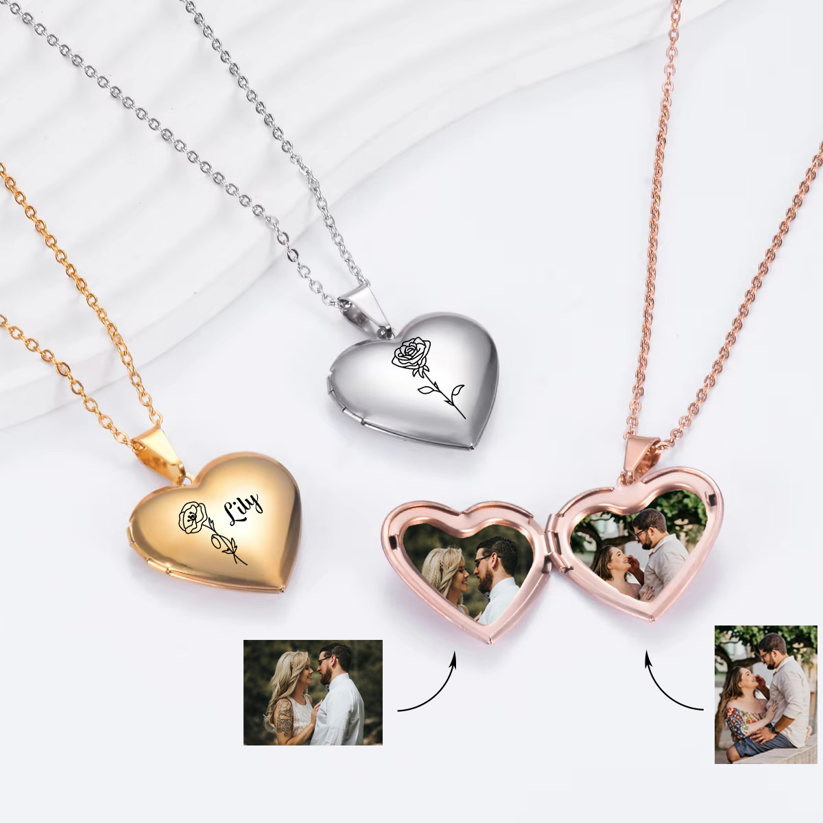 Birth Flower Necklace - Özel Kişiselleştirilmiş Kalp Doğum Çiçek Madalyon