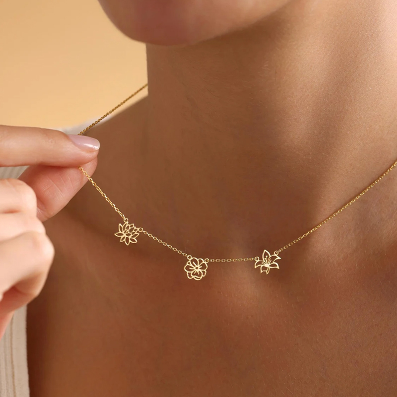 Birth Flower Necklace - Özelleştirilmiş Doğum Çiçek Kolye Kadın Çocuklar