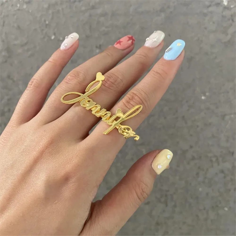 Initial Ring Custom - LeeChee Kişiselleştirilmiş İki Parmak İsim Yüzüğü