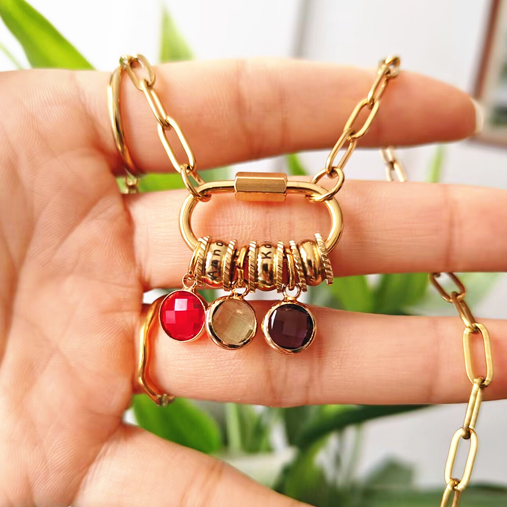 Birth Flower Necklace - Özel Karabina Adı Charm Kolye Paslanmaz